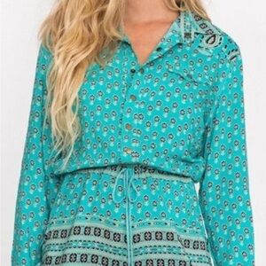 Spell Teal Turquoise Gypsiana Paisley Print Jumpsuit